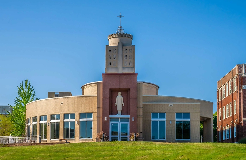 A photo of St. Ambrose University Chapel building.