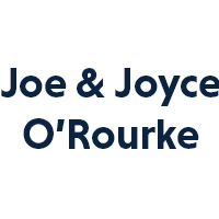 Blue lettering on a white background reading Joe and Joyce O'Rourke.